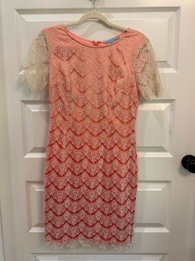 ANTONIO MELANI Coral and Cream Lace Midi Dress